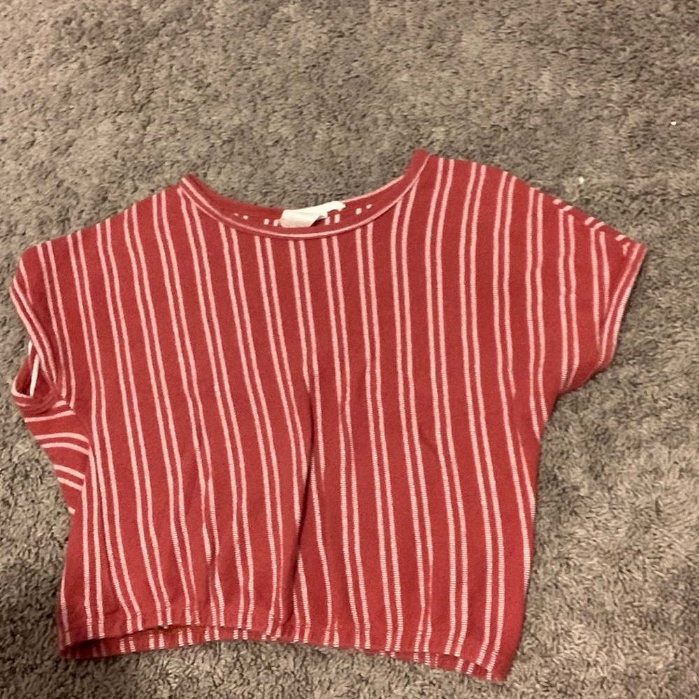 Striped pinkish-red shirt. Super cute barley worn
